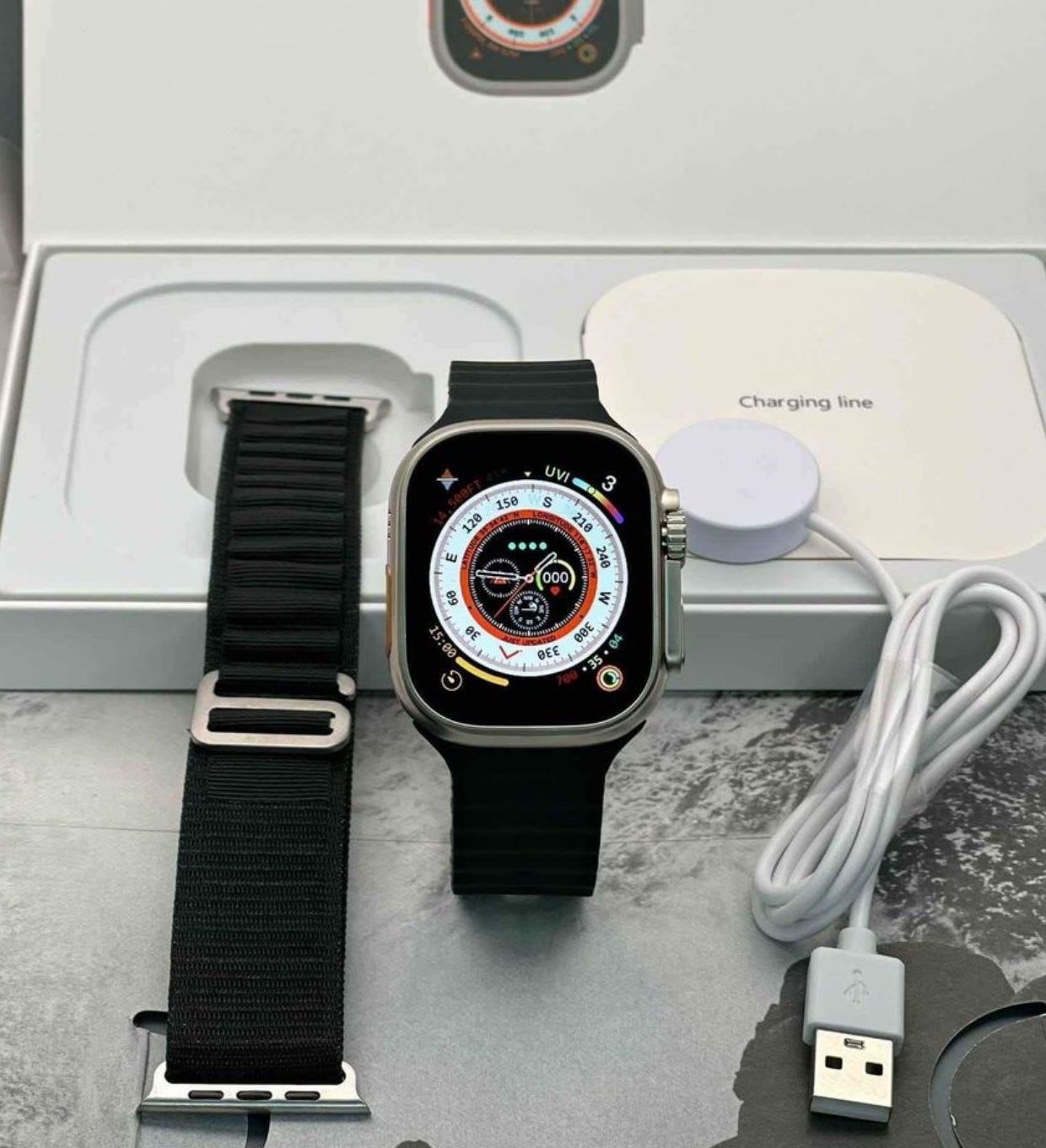 A8 Ultra Smart Watch in Apple Logo | 49 MM | Dual Straps .