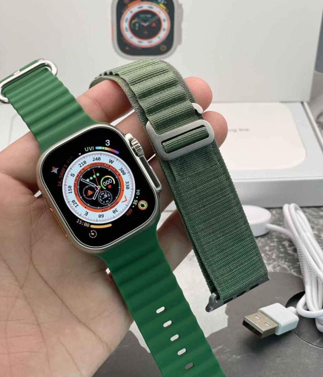 A8 Ultra Smart Watch in Apple Logo | 49 MM | Dual Straps .