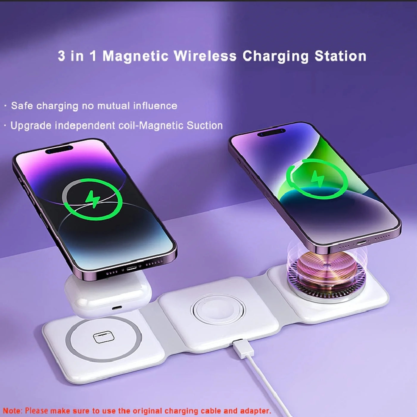 3 in 1 Foldable Wireless Charger for Multiple Apple Devices Charging,for iPhone 15/14/13/12/11,AirPods 3/2/Pro,iWatch