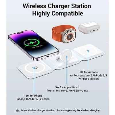 3 in 1 Foldable Wireless Charger for Multiple Apple Devices Charging,for iPhone 15/14/13/12/11,AirPods 3/2/Pro,iWatch