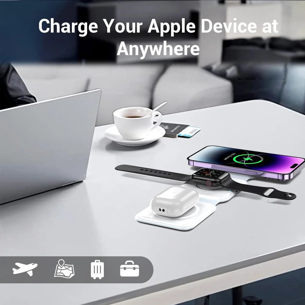 3 in 1 Foldable Wireless Charger for Multiple Apple Devices Charging,for iPhone 15/14/13/12/11,AirPods 3/2/Pro,iWatch