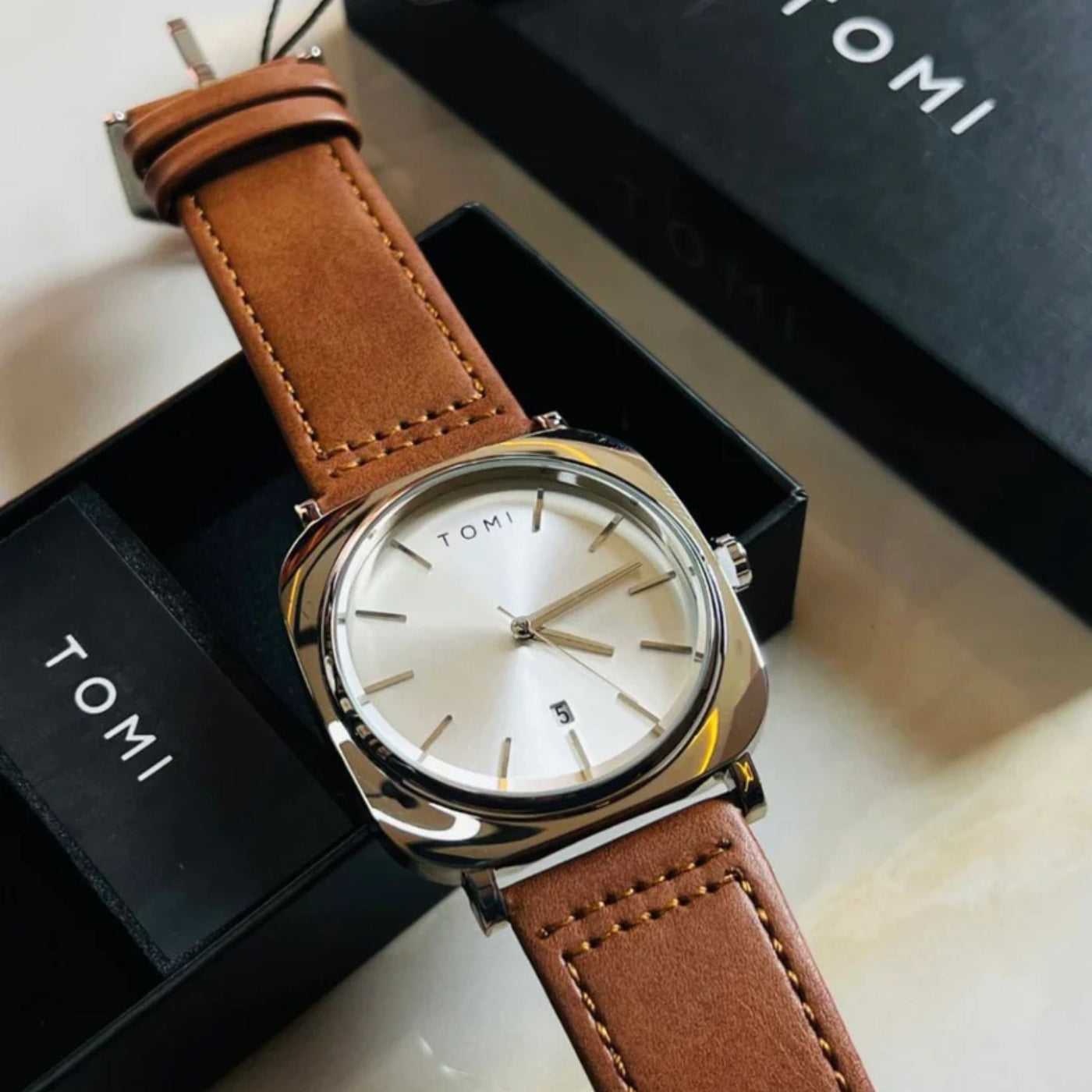 Men's Watch - Minimalist Square Clock with Leather Strap