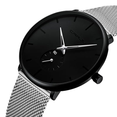 Mens Watches Ultra-Thin Minimalist Waterproof - Fashion Wrist Watch for Men Unisex Dress with Stainless Steel Mesh Band