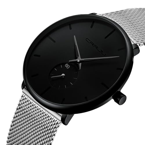 Mens Watches Ultra-Thin Minimalist Waterproof - Fashion Wrist Watch for Men Unisex Dress with Stainless Steel Mesh Band