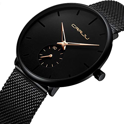 Mens Watches Ultra-Thin Minimalist Waterproof - Fashion Wrist Watch for Men Unisex Dress with Stainless Steel Mesh Band