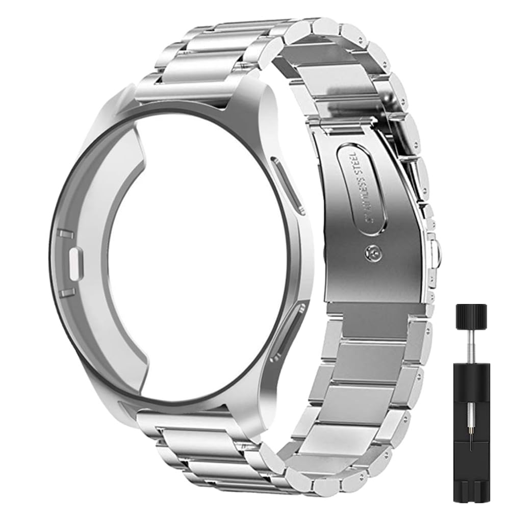 Compatible For samsung galaxy watch 6 44mm 40mm Stainless Steel Strap band with TPU case galaxy watch 6 classic 47mm 43mm case Cover