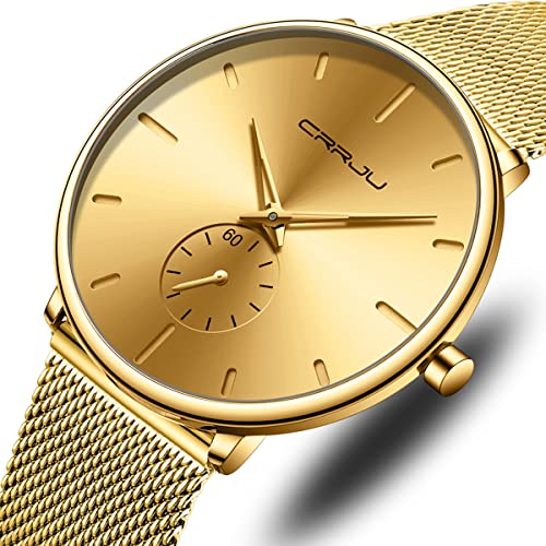 Mens Watches Ultra-Thin Minimalist Waterproof - Fashion Wrist Watch for Men Unisex Dress with Stainless Steel Mesh Band