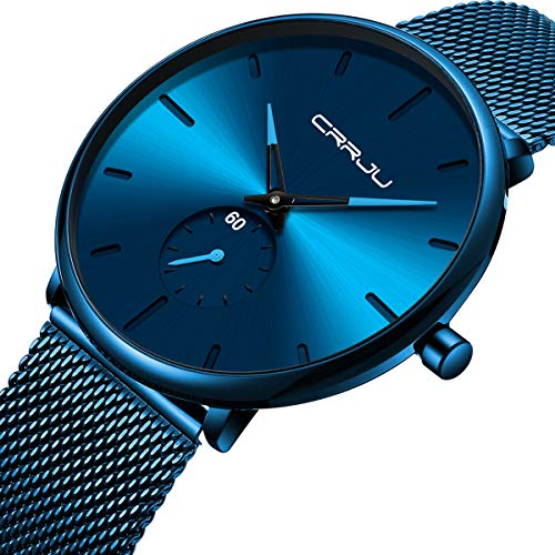 Mens Watches Ultra-Thin Minimalist Waterproof - Fashion Wrist Watch for Men Unisex Dress with Stainless Steel Mesh Band