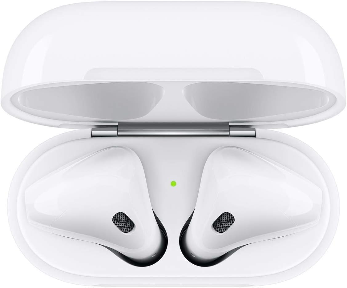 Apple AirPods (2nd Gen) Wireless Ear Buds + Lightning Charging Case + Lightning to USB Cable + 1 Year Limited Warranty