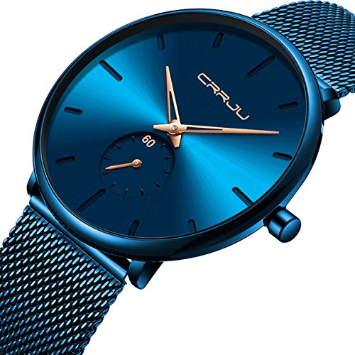 Mens Watches Ultra-Thin Minimalist Waterproof - Fashion Wrist Watch for Men Unisex Dress with Stainless Steel Mesh Band