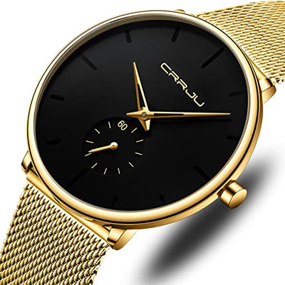 Mens Watches Ultra-Thin Minimalist Waterproof - Fashion Wrist Watch for Men Unisex Dress with Stainless Steel Mesh Band