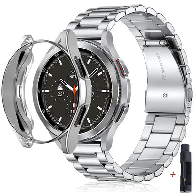 Compatible For samsung galaxy watch 6 44mm 40mm Stainless Steel Strap band with TPU case galaxy watch 6 classic 47mm 43mm case Cover