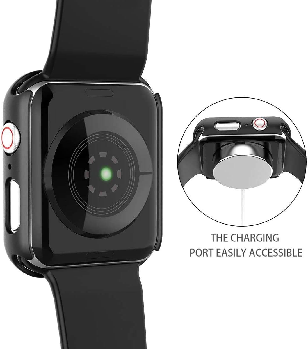 Misxi 2 Pack Hard PC Case with Tempered Glass Screen Protector Compatible with Apple Watch SE 2 (2024) SE Series 6 Series 5 Series 4 44mm, Black