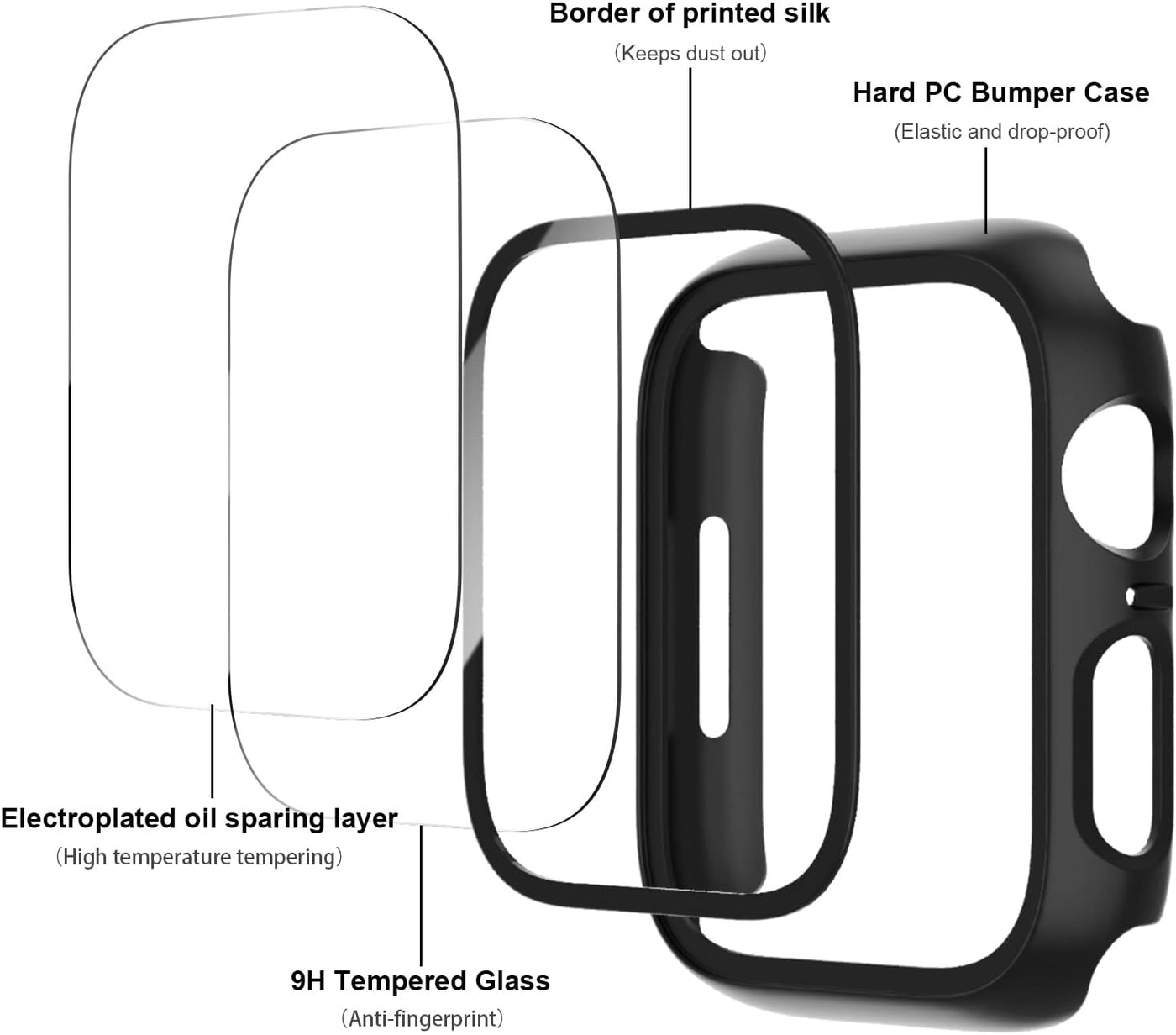 6 Pack Case with Tempered Glass Screen Protector for Apple Watch Series 9/8/7 45mm, Ultra-Thin Scratch Resistant Full Protective Hard PC Bumper Cover for iWatch 45mm Accessories