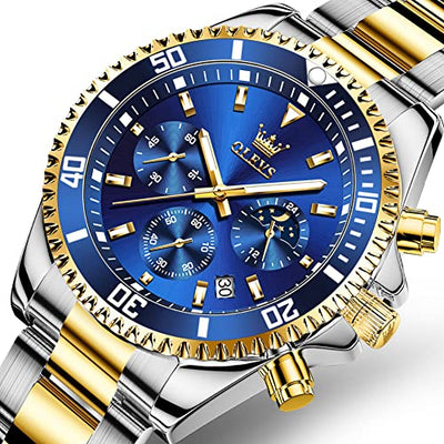 OLEVS Mens Watches Chronograph Luxury Dress Moon Phase Quartz Stainless Steel Waterproof Luminous Business Calendar Wrist Watch