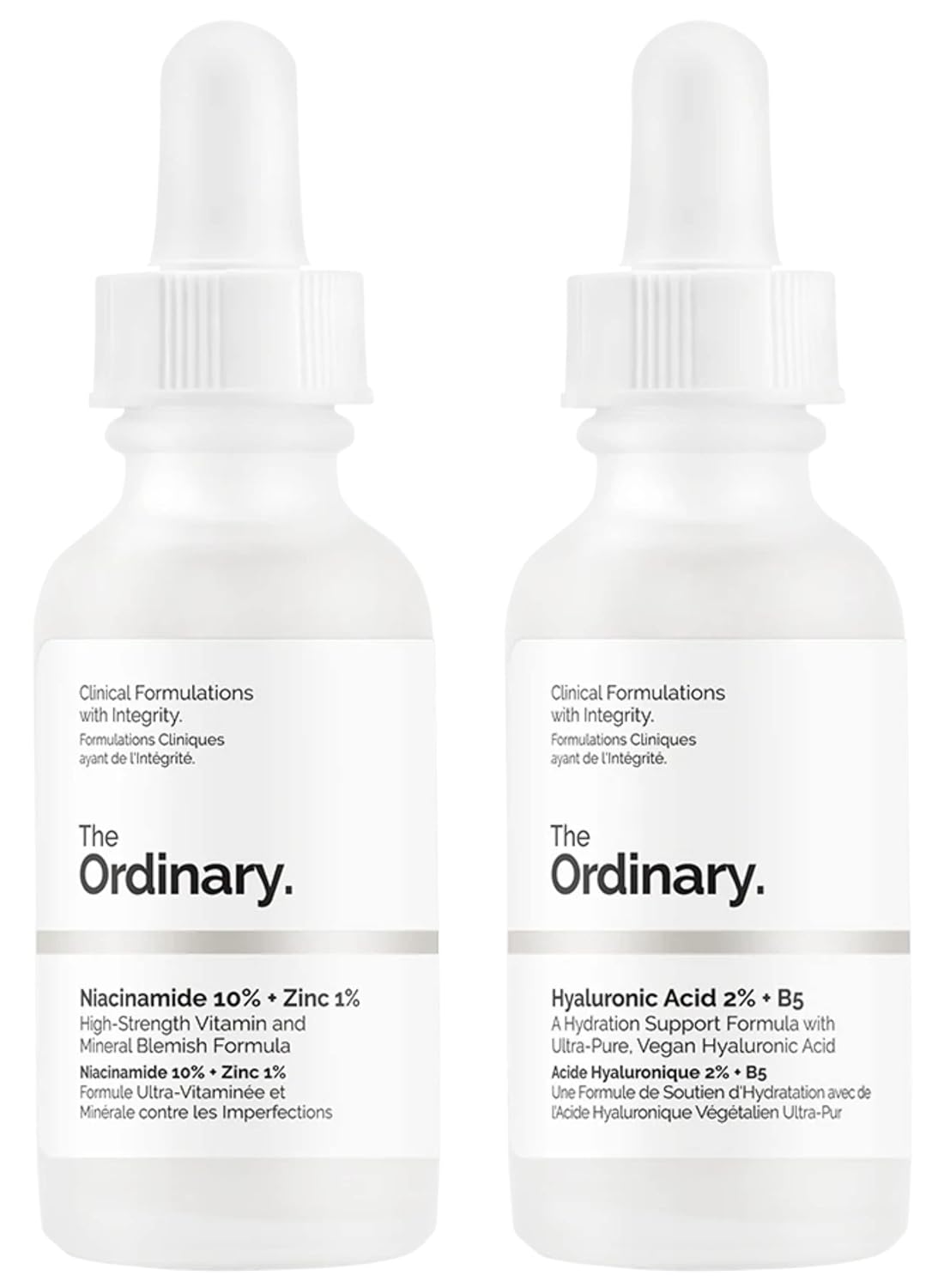 The Ordinary Facial Treatment: Hyaluronic Acid with 2% + B5 (30ml) and The Ordinary Niacinamide 10% + Zinc 1% (30ml) Bundle Face Care Set