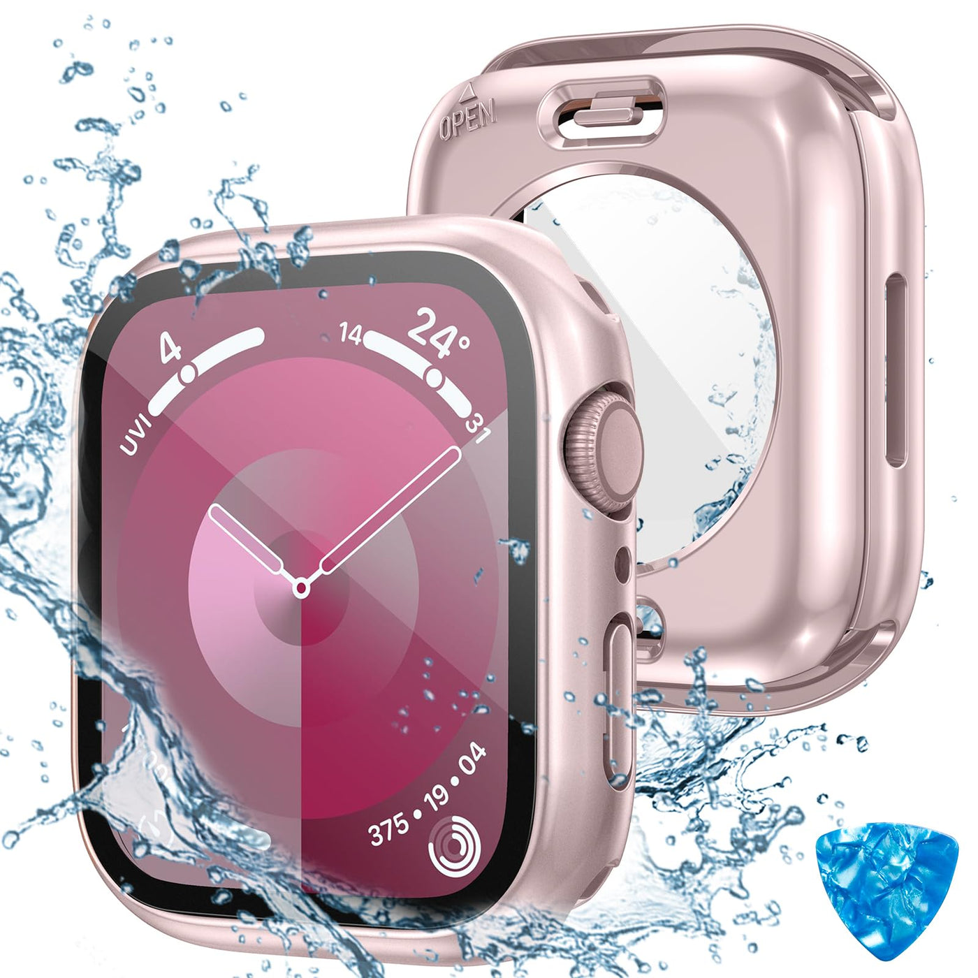 Tensea (2 in 1) for Waterproof Apple Watch Screen Protector Case Series 9 8 7 45mm Accessories, iWatch Protective PC Face Cover Built-in Tempered Glass Film, Front and Back Bumper for Women Men, 45 mm