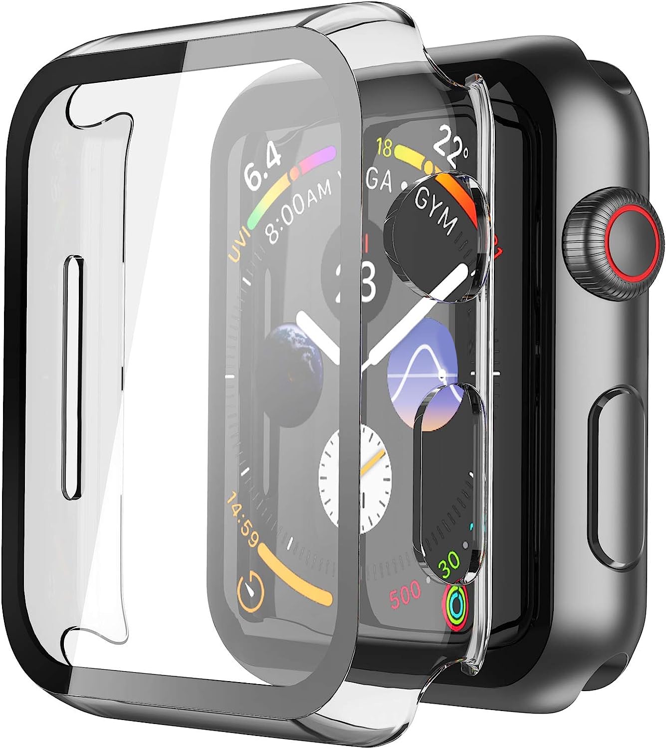 Misxi 2 Pack Hard PC Case with Tempered Glass Screen Protector Compatible with Apple Watch SE 2 (2024) SE Series 6 Series 5 Series 4 44mm, Black