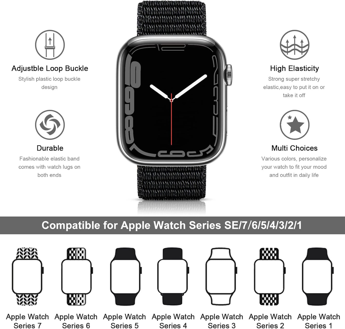 Nylon Sport Band Compatible with Apple Watch Band 38mm 40mm 41mm 42mm 44mm 45mm 46mm 49mm, Adjustable Breathable Women Men Braided Strap Compatible for iWatch Series 10/9/8/7/6/5/4/3 SE Ultra 1/2