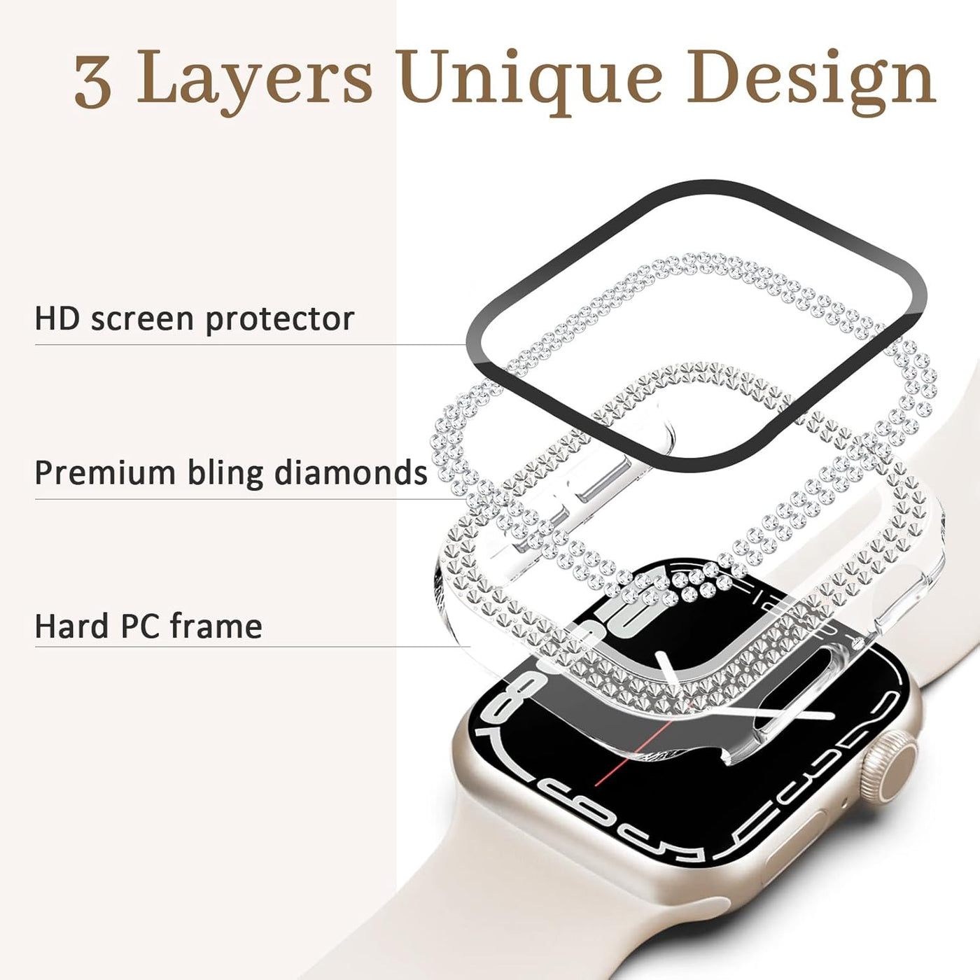 Bling Case with HD Screen Protector Women Compatible with Apple Watch 40mm Diamond Protective Face Cover PC Frame Protector for iWatch Series 4/5/6/SE Clear