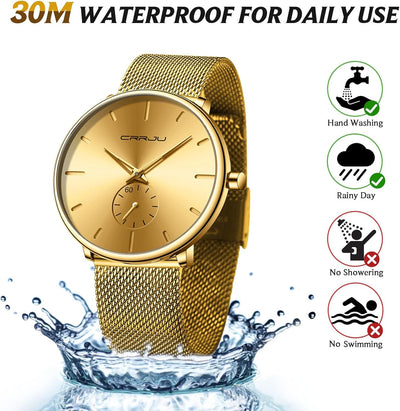 Mens Watches Ultra-Thin Minimalist Waterproof - Fashion Wrist Watch for Men Unisex Dress with Stainless Steel Mesh Band