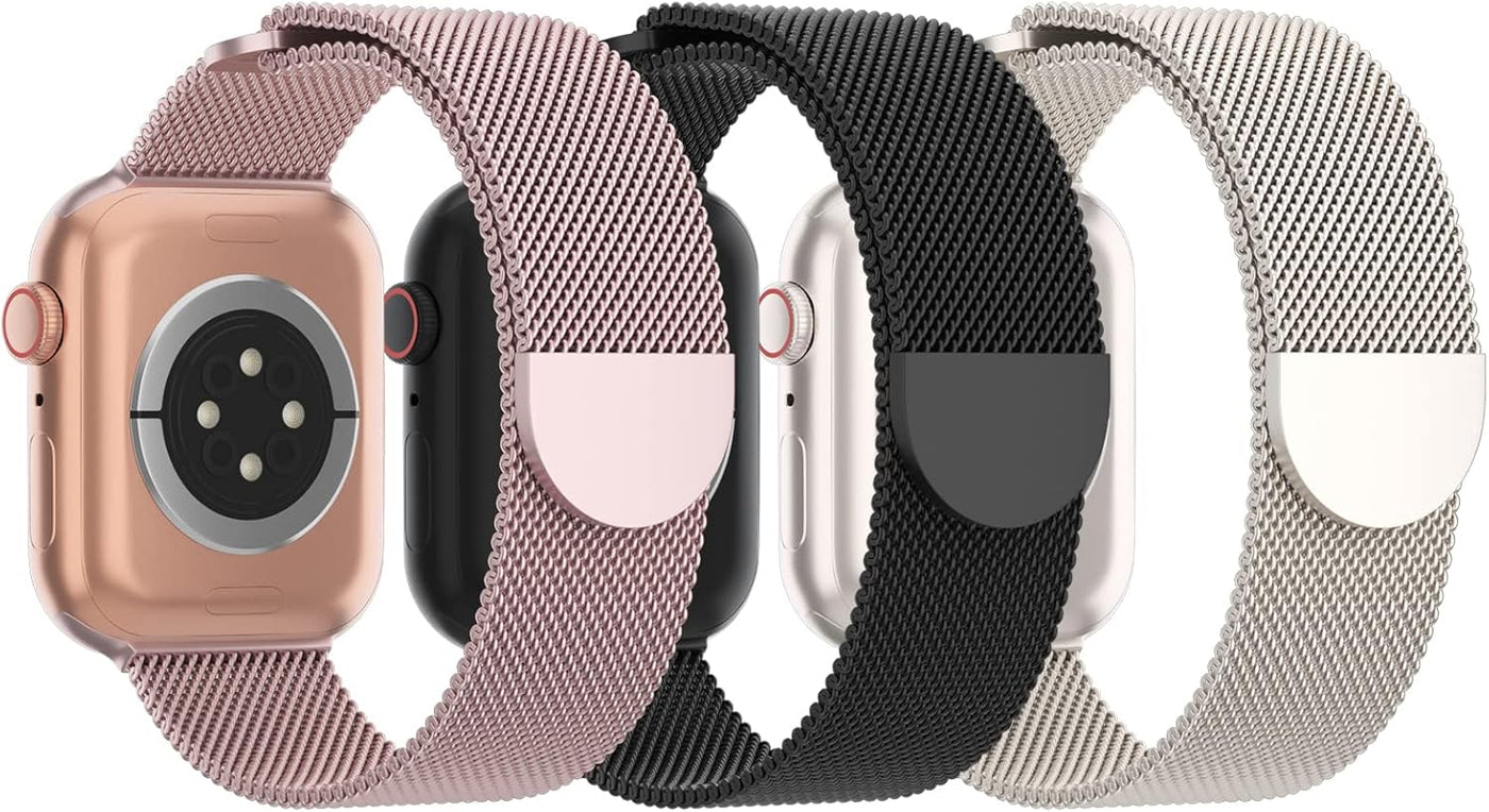 3 Pack Mesh Metal Band Compatible with Apple Watch Band 38mm 40mm 41mm 42mm 44mm 45mm 46mm 49mm, Stainless Steel Magnetic Loop Strap for iWatch Ultra/2 Series 10/9/8/SE/7/6/5/4/3/2/1 Men Women