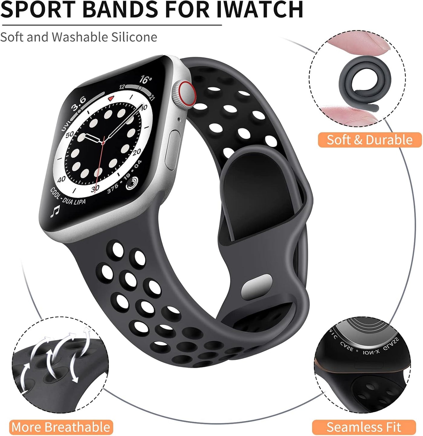 Lerobo Compatible with Apple Watch Band 44mm 45mm 46mm 42mm 49mm Men Women,Soft Silicone Breathable Sport Bands Compatible for Apple Watch Ultra 2 Band SE iWatch Series 10 9 8 7 6 5 4 3 2 1 Black