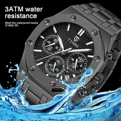 Tiong Mens Watches Chronograph Stainless Steel Waterproof Date Analog Quartz Watch Business Casual Fashion Wrist Watches for Men