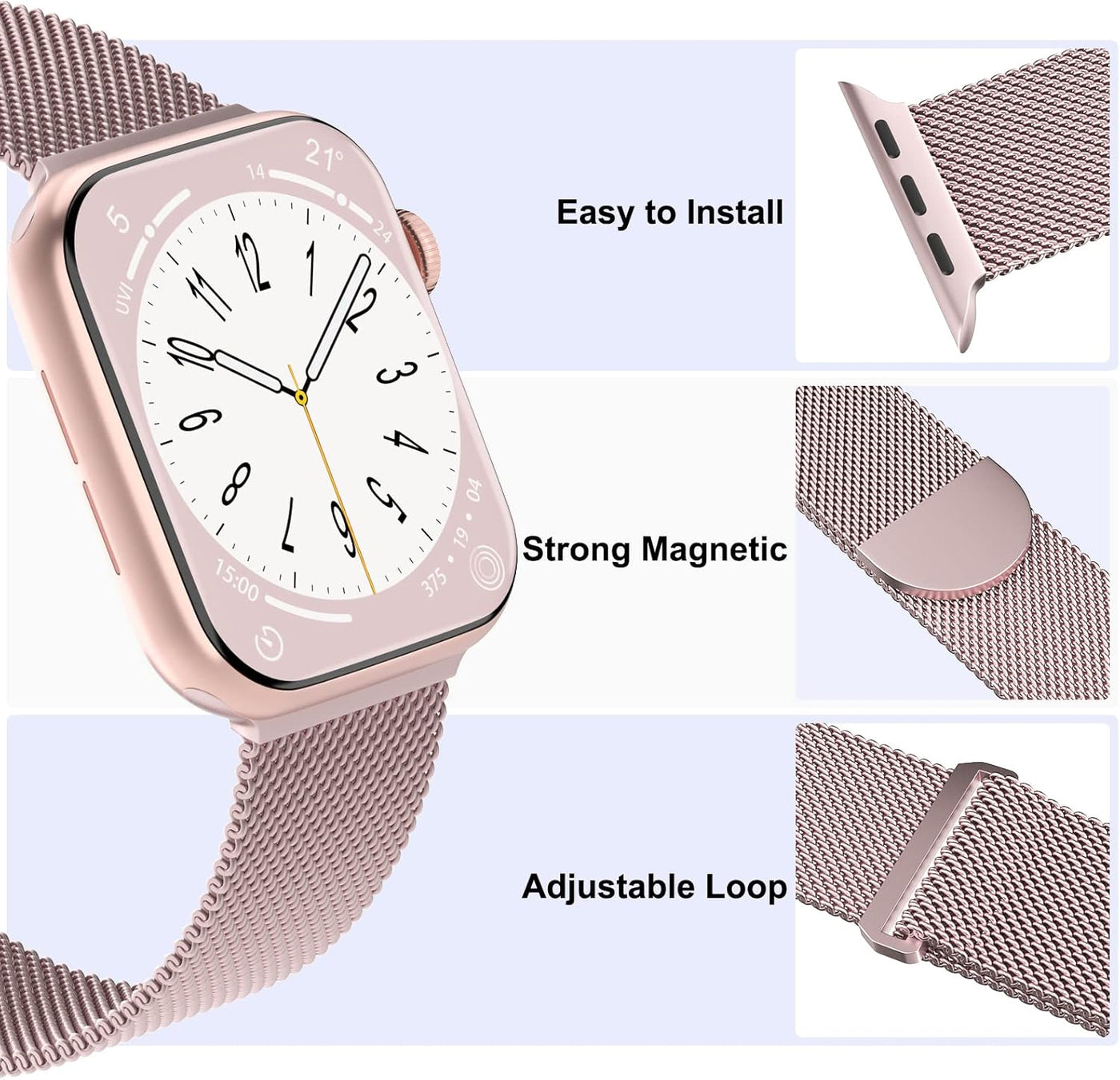 3 Pack Mesh Metal Band Compatible with Apple Watch Band 38mm 40mm 41mm 42mm 44mm 45mm 46mm 49mm, Stainless Steel Magnetic Loop Strap for iWatch Ultra/2 Series 10/9/8/SE/7/6/5/4/3/2/1 Men Women