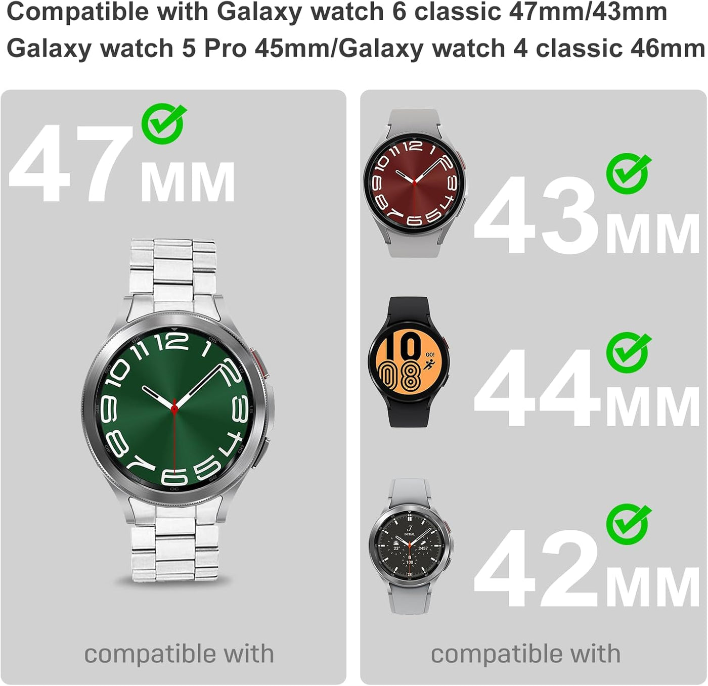 Compatible with Samsung Galaxy Watch 6 Classic Bands 47/43/44/40mm, Business Solid Stainless Steel Band for Galaxy Watch 7 Band 40/44mm, for Galaxy Watch 4 5 Pro Band 45/40/44mm No Gap Band