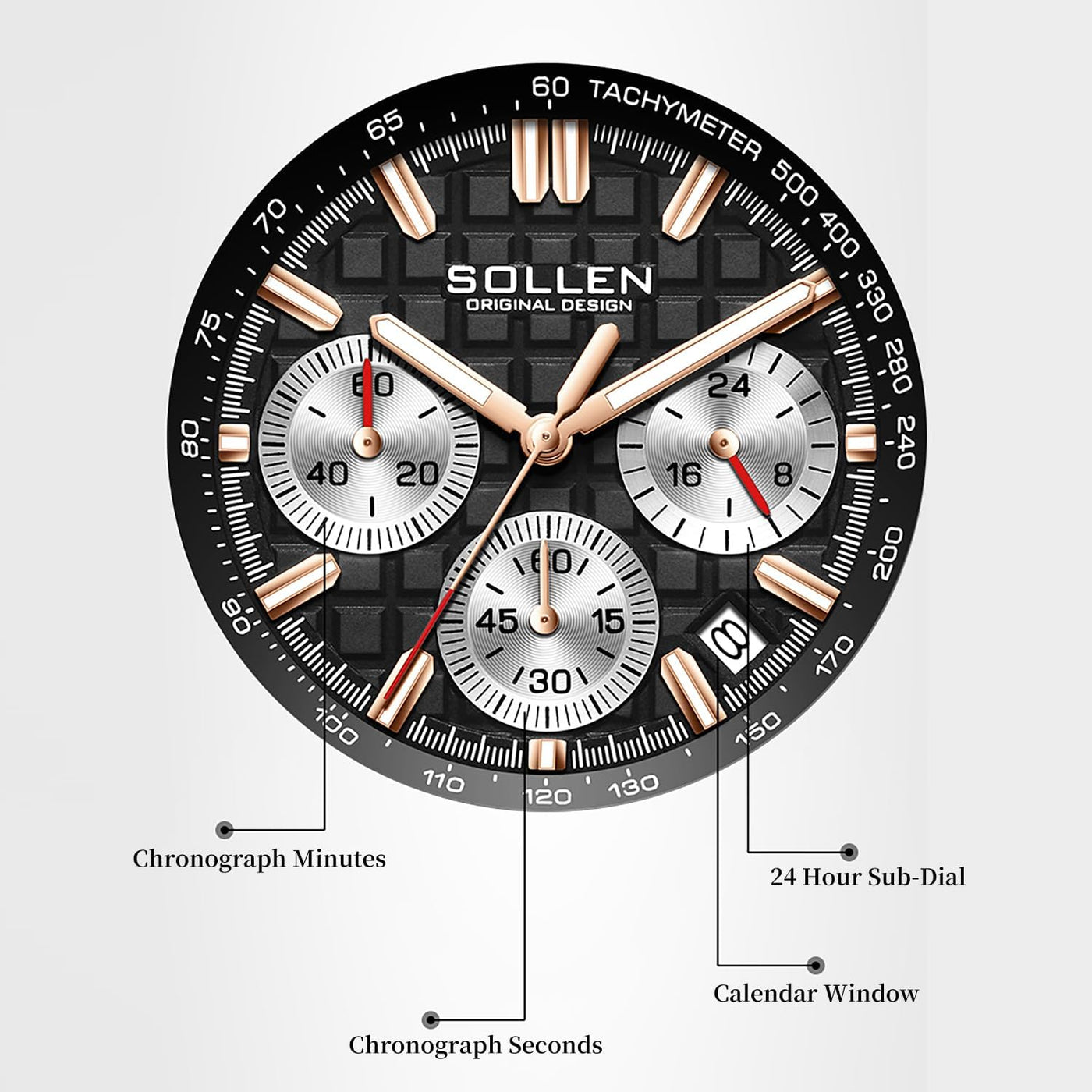 SOLLEN Chronograph Watches for Men, Business Casual Fashion Men's Wrist Watch, Waterproof Quartz Wristwatch with Calendar & Luminous, Ideal Gift for Male