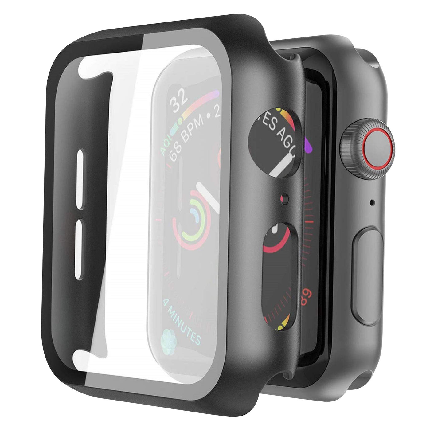 Misxi 2 Pack Hard PC Case with Tempered Glass Screen Protector Compatible with Apple Watch SE 2 (2024) SE Series 6 Series 5 Series 4 44mm, Black