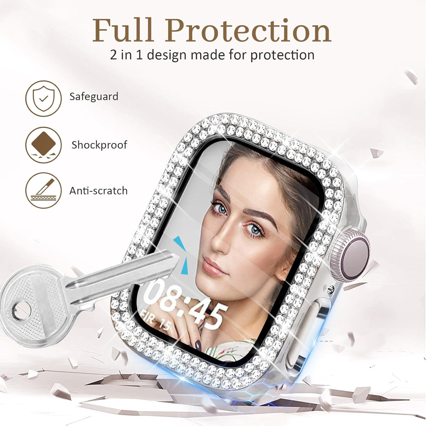 Bling Case with HD Screen Protector Women Compatible with Apple Watch 40mm Diamond Protective Face Cover PC Frame Protector for iWatch Series 4/5/6/SE Clear