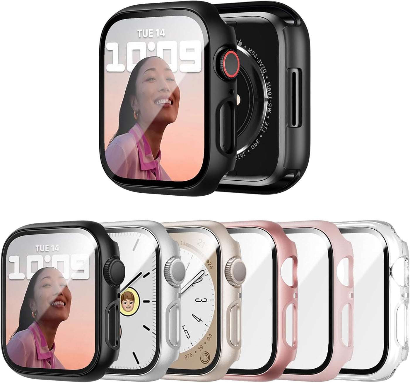 6 Pack Case with Tempered Glass Screen Protector for Apple Watch Series 9/8/7 45mm, Ultra-Thin Scratch Resistant Full Protective Hard PC Bumper Cover for iWatch 45mm Accessories