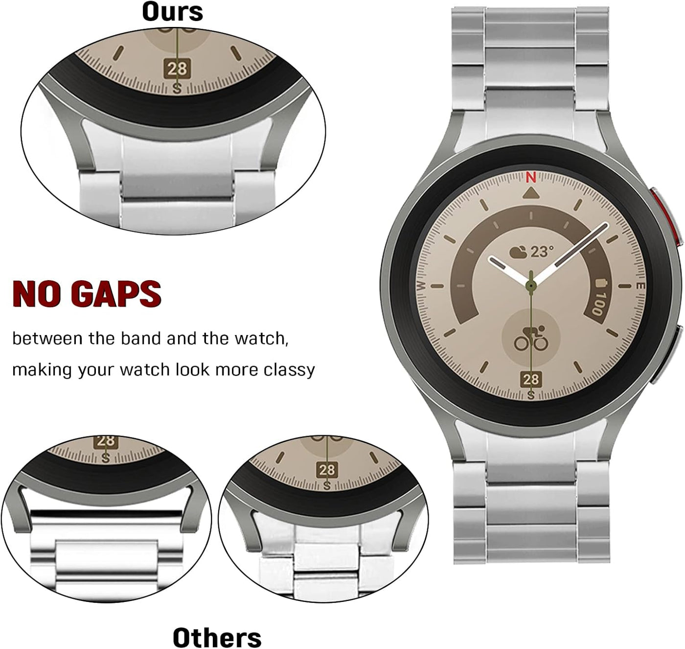 Compatible with Samsung Galaxy Watch 6 Classic Bands 47/43/44/40mm, Business Solid Stainless Steel Band for Galaxy Watch 7 Band 40/44mm, for Galaxy Watch 4 5 Pro Band 45/40/44mm No Gap Band