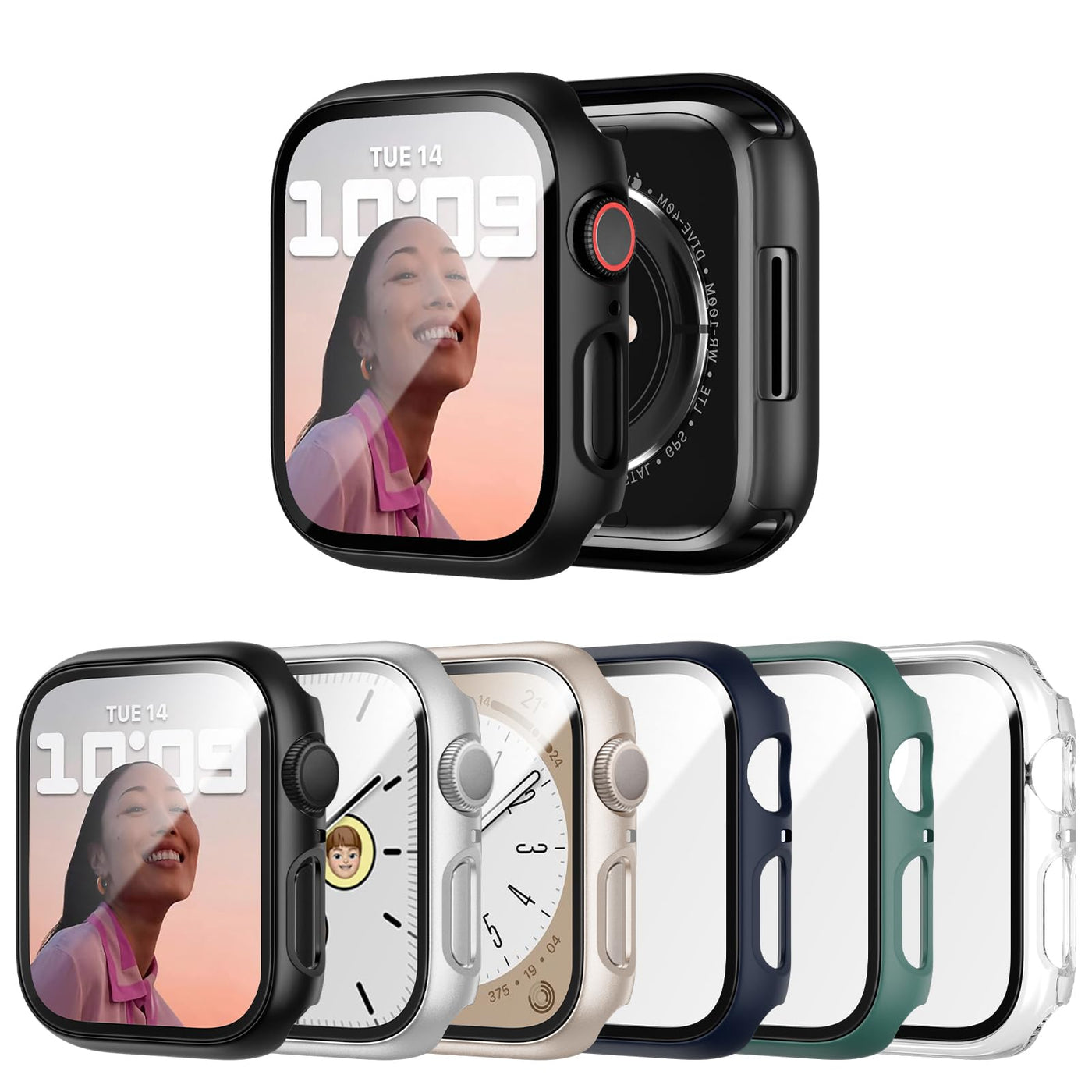 6 Pack Case with Tempered Glass Screen Protector for Apple Watch Series 9/8/7 45mm, Ultra-Thin Scratch Resistant Full Protective Hard PC Bumper Cover for iWatch 45mm Accessories