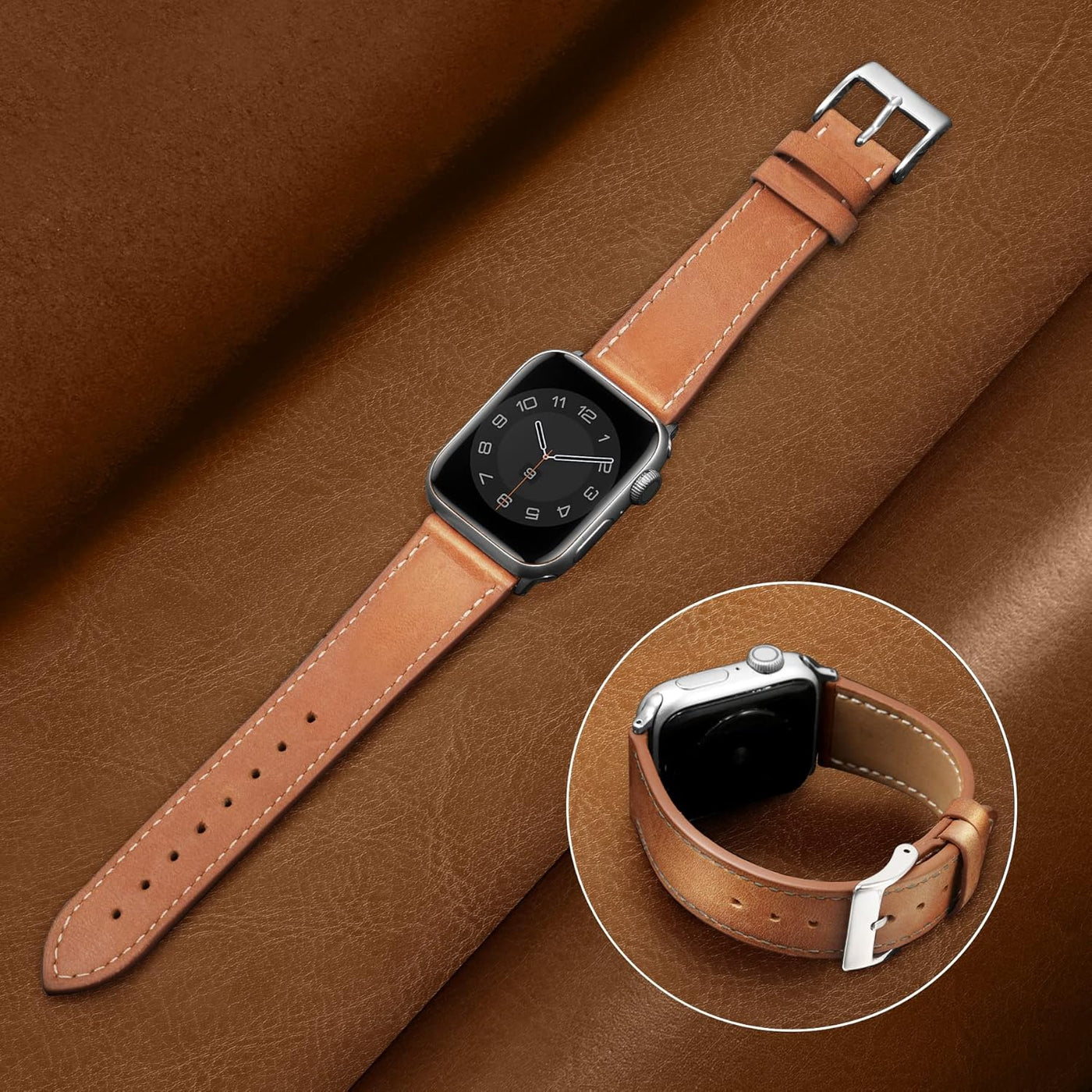 Marge Plus Compatible with Apple Watch Band 42mm (Series 10) /41mm/40mm/38mm, Genuine Leather Bands Replacement Strap for iWatch Series 10 9 8 se 7 6 5 4 3 2 1, Women & Men