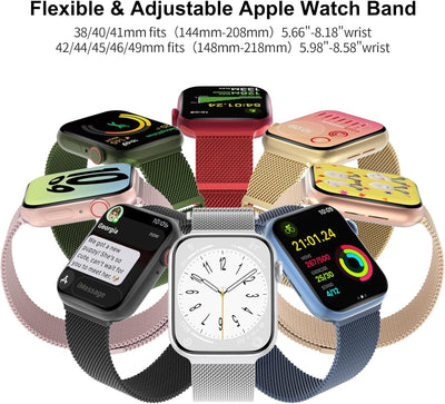 3 Pack Mesh Metal Band Compatible with Apple Watch Band 38mm 40mm 41mm 42mm 44mm 45mm 46mm 49mm, Stainless Steel Magnetic Loop Strap for iWatch Ultra/2 Series 10/9/8/SE/7/6/5/4/3/2/1 Men Women