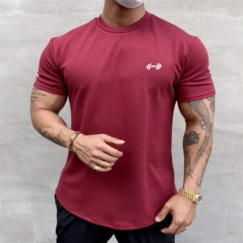 Dumbbells Printed Casual Crew Neck Short Sleeve Comfort Top 100% Cotton Men's Summer Sport T-Shirt Fashion Trend T-Shirt