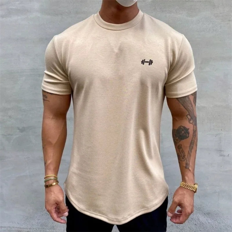 Dumbbells Printed Casual Crew Neck Short Sleeve Comfort Top 100% Cotton Men's Summer Sport T-Shirt Fashion Trend T-Shirt