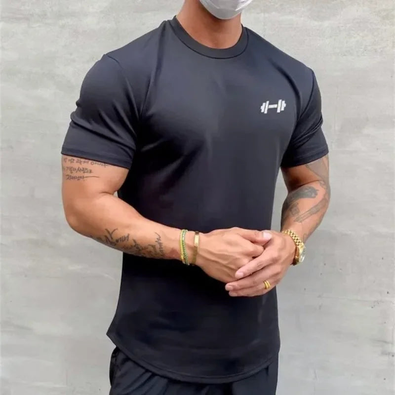 Dumbbells Printed Casual Crew Neck Short Sleeve Comfort Top 100% Cotton Men's Summer Sport T-Shirt Fashion Trend T-Shirt