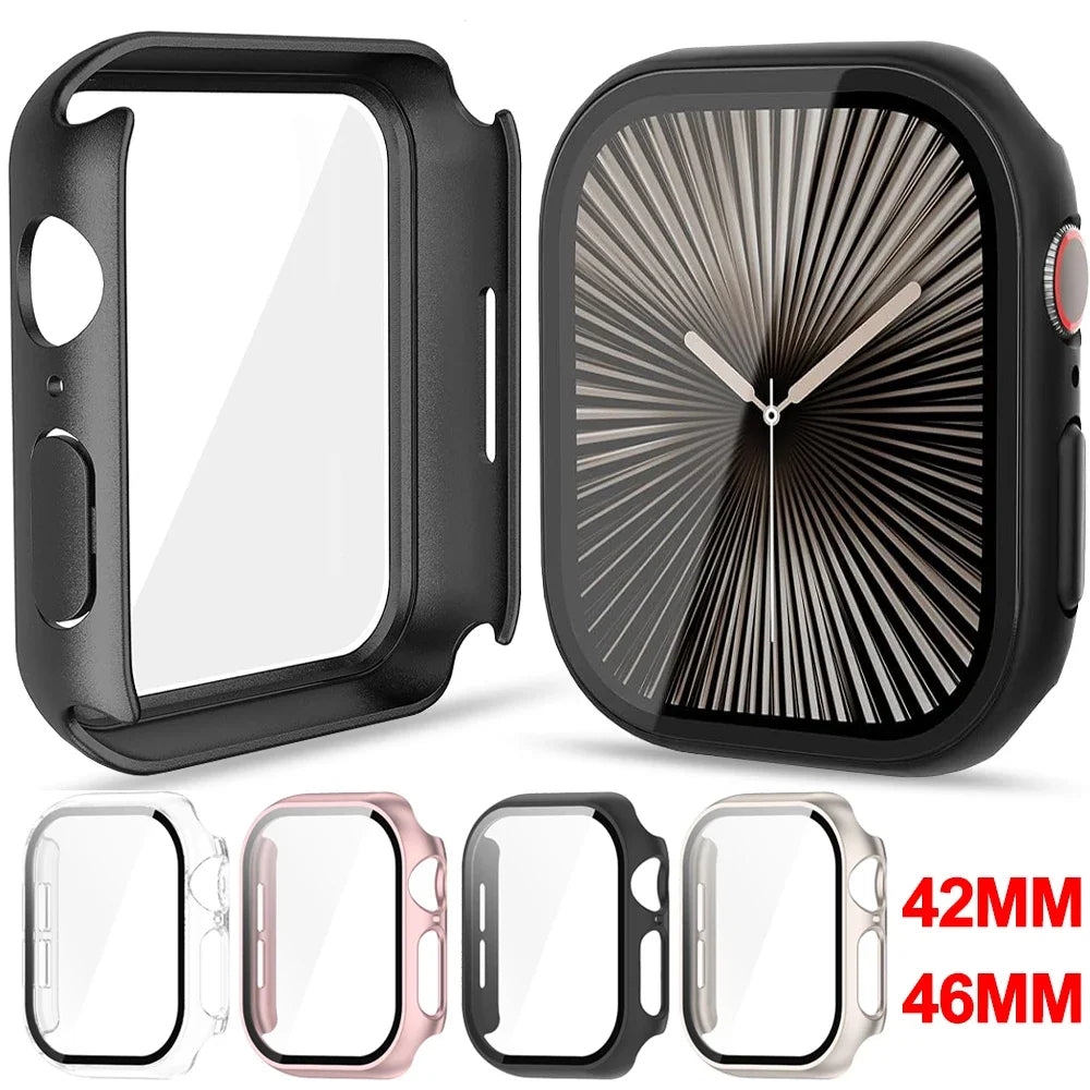 Full Cover Protective PC Hard Case with Tempered Glass Screen Protectors for Apple Watch IWatch Series 10 42mm 46mm Accessories