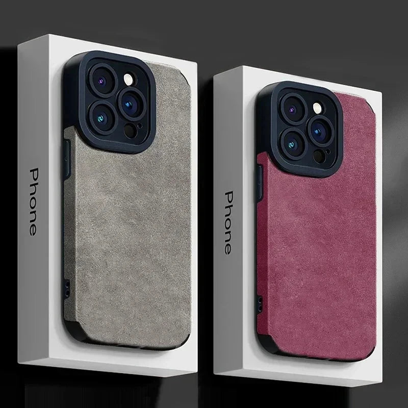 Luxury Suede Leather Silicone Soft Case For iPhone 16 15 Pro Max 14 13 12 11 XR XS X 7 8 Plus Camera Protection Shockproof Cover