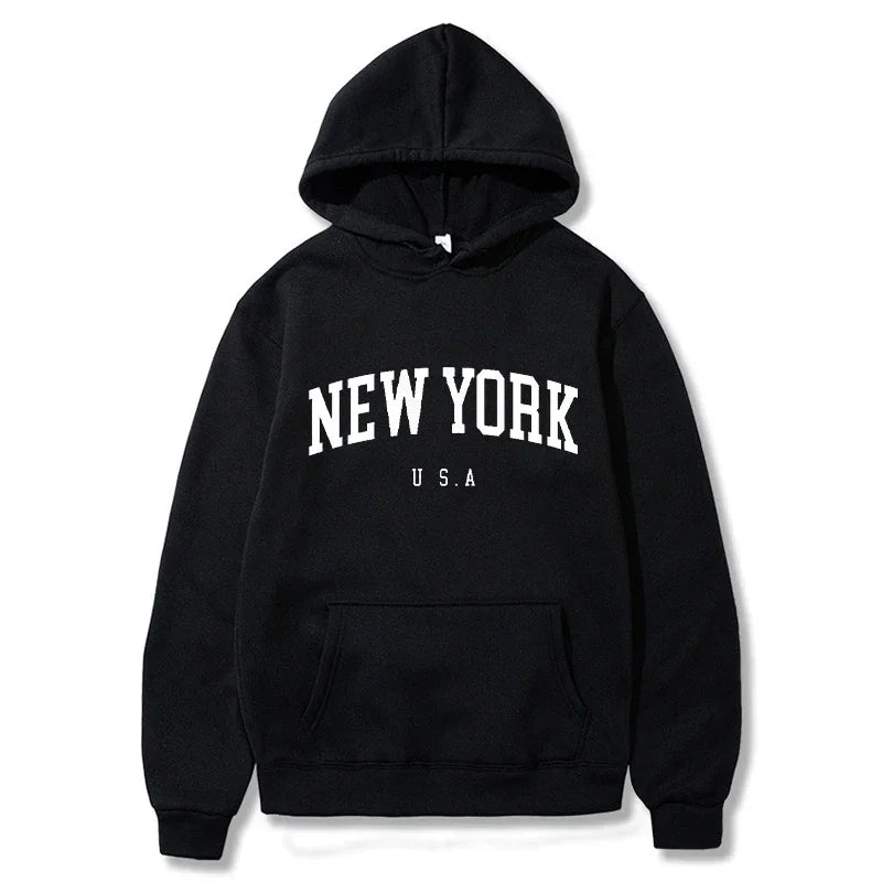 Men Women New York U.S.A City Hoodies Fashion Letter Printed Graphic Sweatshirts Loose Casual Harajuku Hooded Pullover Sportwear