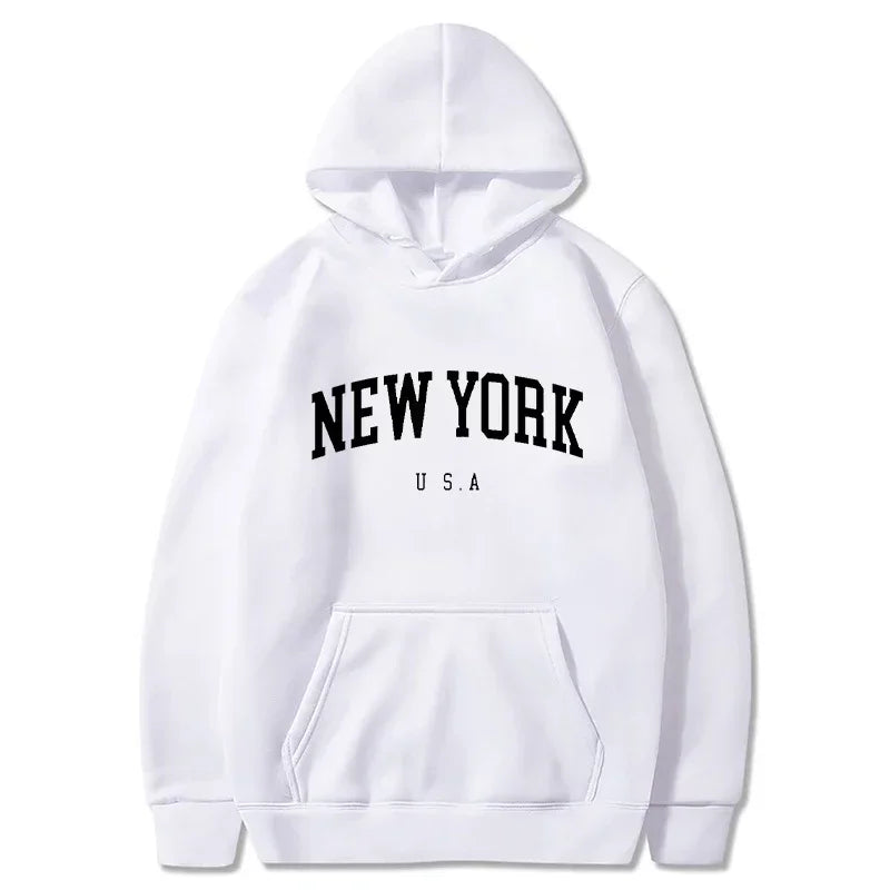 Men Women New York U.S.A City Hoodies Fashion Letter Printed Graphic Sweatshirts Loose Casual Harajuku Hooded Pullover Sportwear