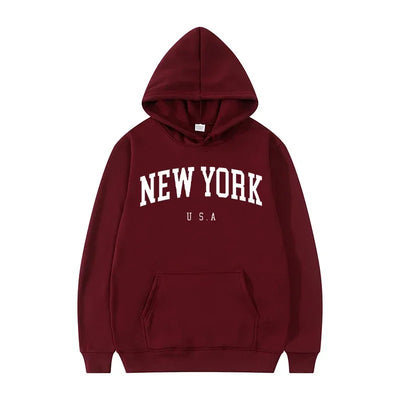 Men Women New York U.S.A City Hoodies Fashion Letter Printed Graphic Sweatshirts Loose Casual Harajuku Hooded Pullover Sportwear