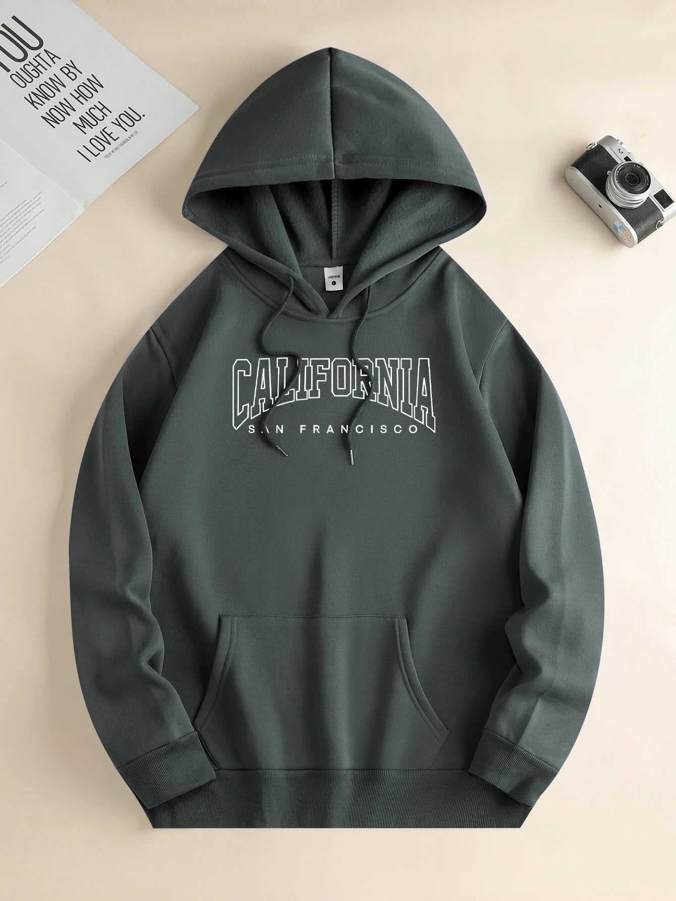 Men's new fashion hoodie, casual daily drawstring hooded sweatshirt, monogrammed, front kangaroo pocket, men's jacket