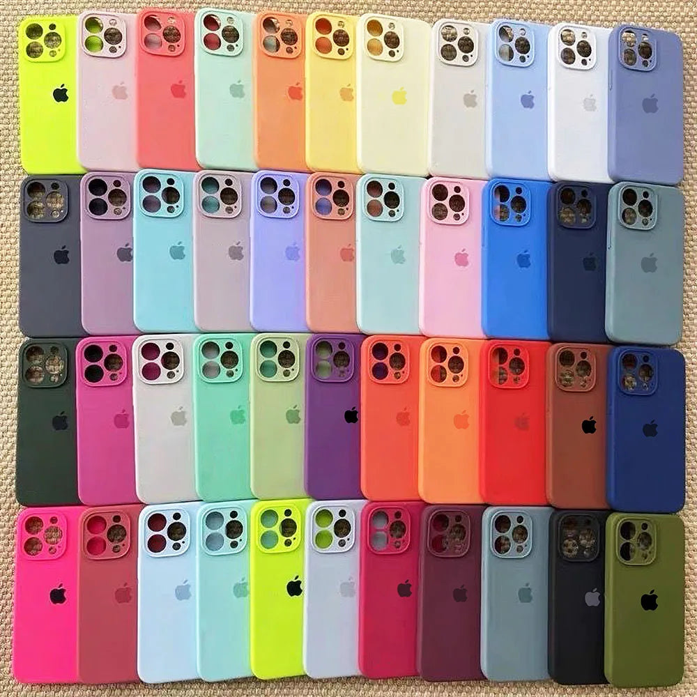 Original Liquid Silicone Phone Case for iPhone 15 14 13 12 11 Pro Max Apple Cases for iPhone 13 11 12 14 15 Plus Full Logo Cover