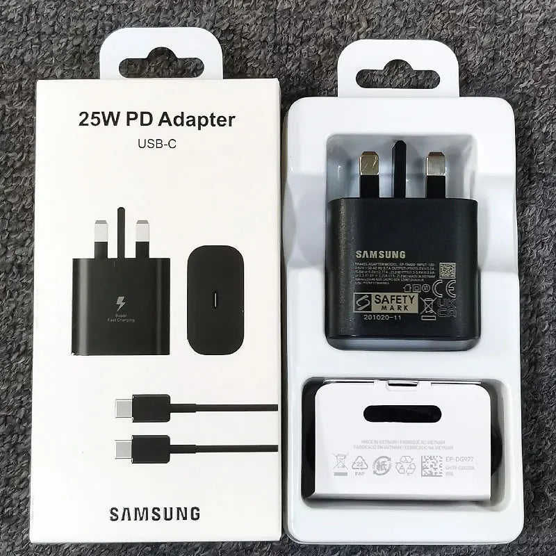 Samsung 25W Super fast Charger UK Plug PD Super Fast Charging Adapter For Galaxy A55 A35 A25 A15 A54 A73 A53 S20 S21 S22 S23 S24