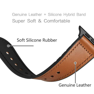 Strap for Apple watch band 44mm 42mm 45mm 49mm 41mm 40mm 46mm Leather+Silicone correa bracelet iWatch Serie 10 9 ultra 8 7 6 SE